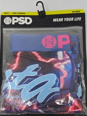 PSD Men’s Boxer Briefs  atlanta - Purple Waistband with Pink Logo & Blue Graphic